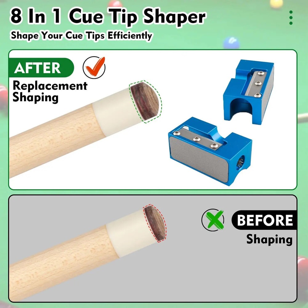 8 Way Cue Tip Repair Tool with Replacement Blade SILVER