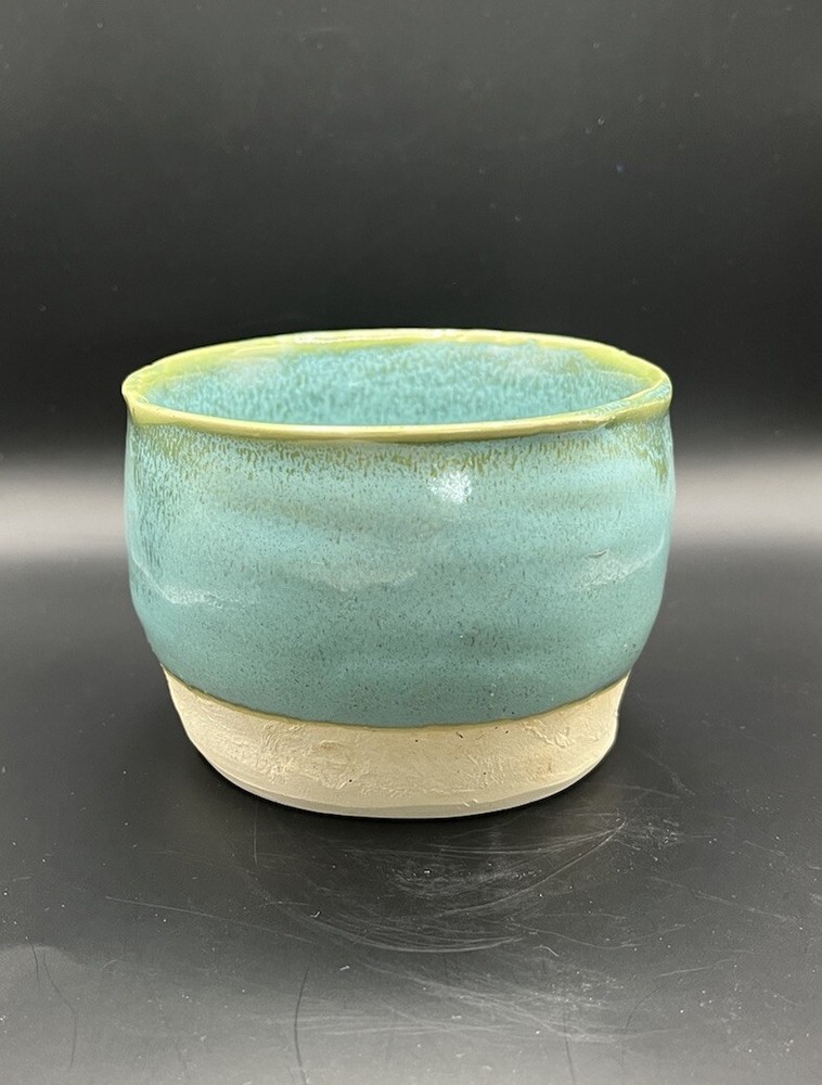 Studio Art Pottery Outside Planter Signed LLB Turquoise Glaze Small