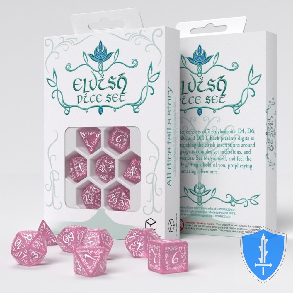 Q-Workshop Elvish Pink & White Dice Set (7) D&D RPG