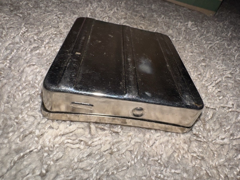 Vintage Harley Davidson Silvertone Metal Eagle Logo Cigarette Case Roller