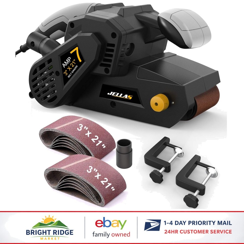 7 Amp Electric Belt Sander with Dust Collection Bag and Variable Speed Settings