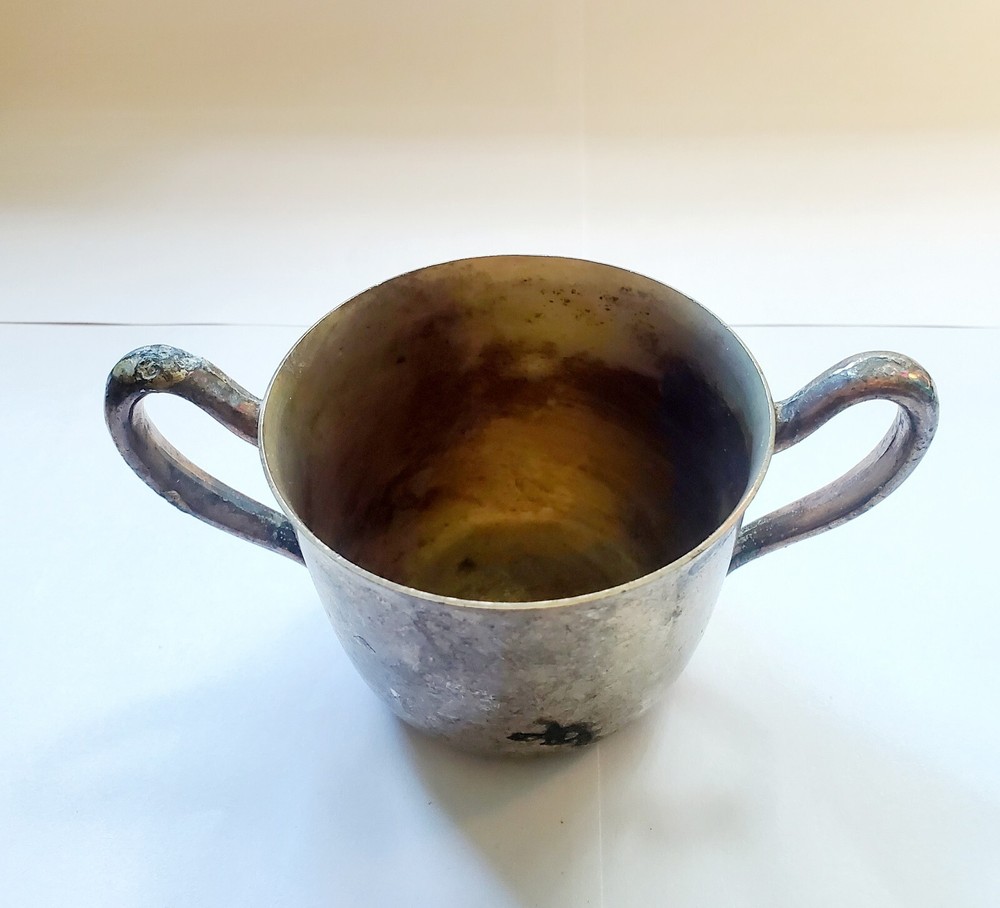 Academy Silver On Copper Cup Double Handle Mug Antique