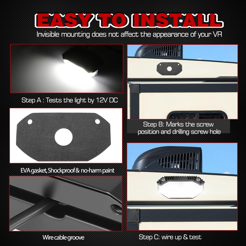 Black LED RV Exterior Porch Utility Light 12V Camper Lamp 6000K For Trailer Boat