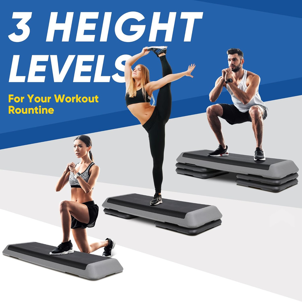 Adjustable Workout Aerobic Stepper, Exercise Step Platform Trainer with 4 Risers