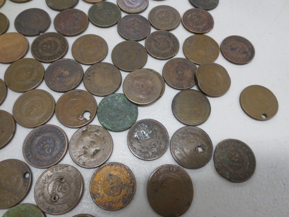 (79) Assorted Dates Two Cent Pieces (AG / Damaged)