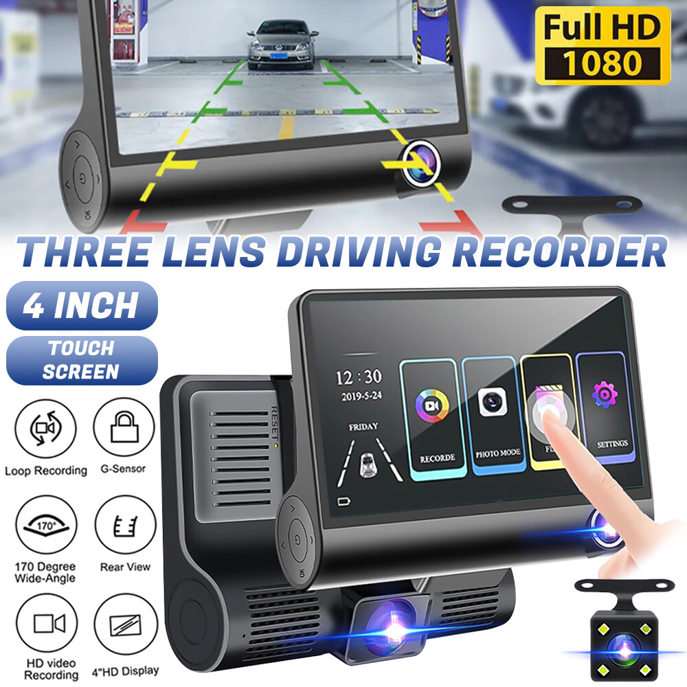 1080P 3 Lens Car Dash Cam Recorder G Sensor DVR Front/Rear/Inside Camera Video