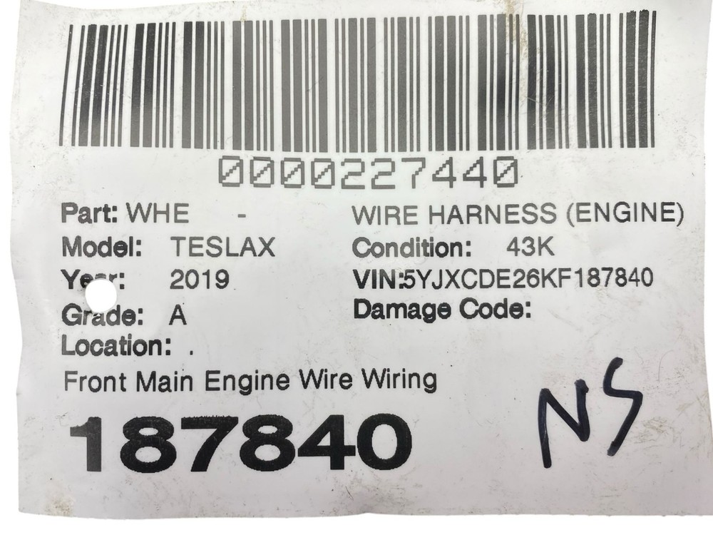 2016-2020 Tesla Model X Front Main Engine Wire Wiring Harness Cable 2036885-00-a