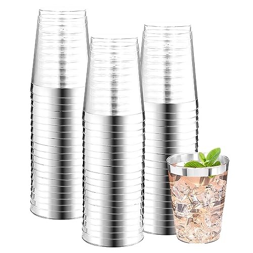 200 Pack Silver Plastic Cups 10 Oz Clear Plastic Cups Silver Rimmed B Silver
