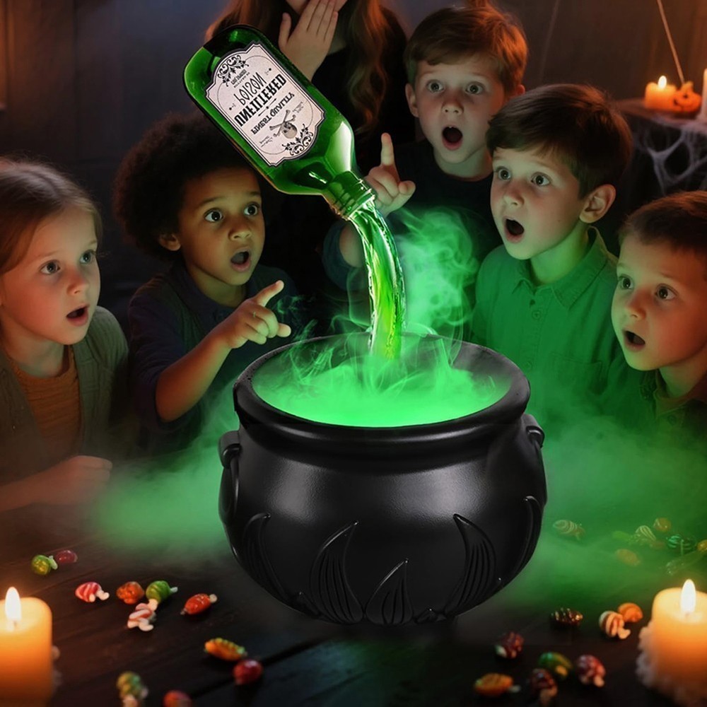 Cauldron Halloween Decor with Magic Floating Potion Bottles Diffuser Mist Maker