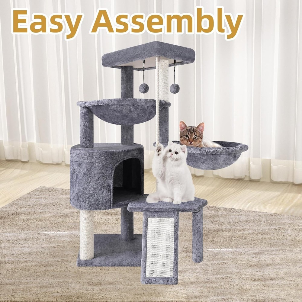 Three Layer Cat Tree Grey with Condo Hammocks and Scratching Posts