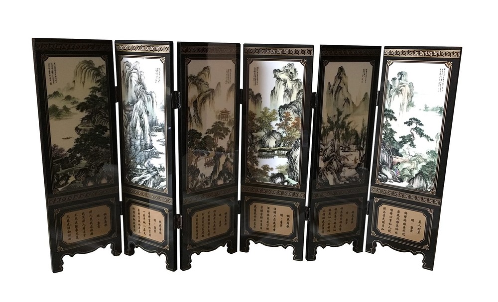 Decorations for The Home, 6 Panel Divider, Mini Folding Screen, Chinese Lacqu...