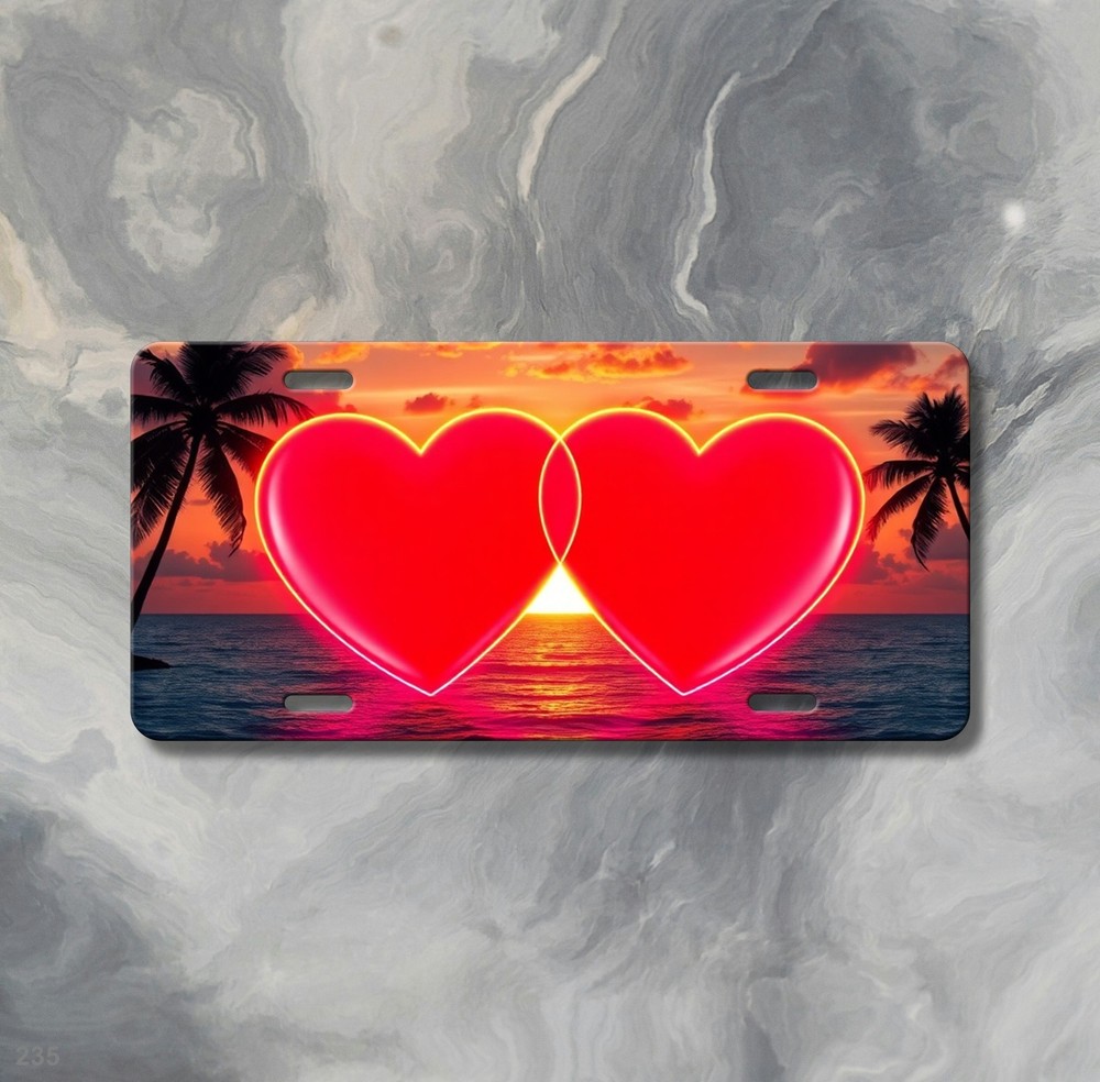 Glowing Double Hearts Artwork Add Text License Plate Personalized Decor