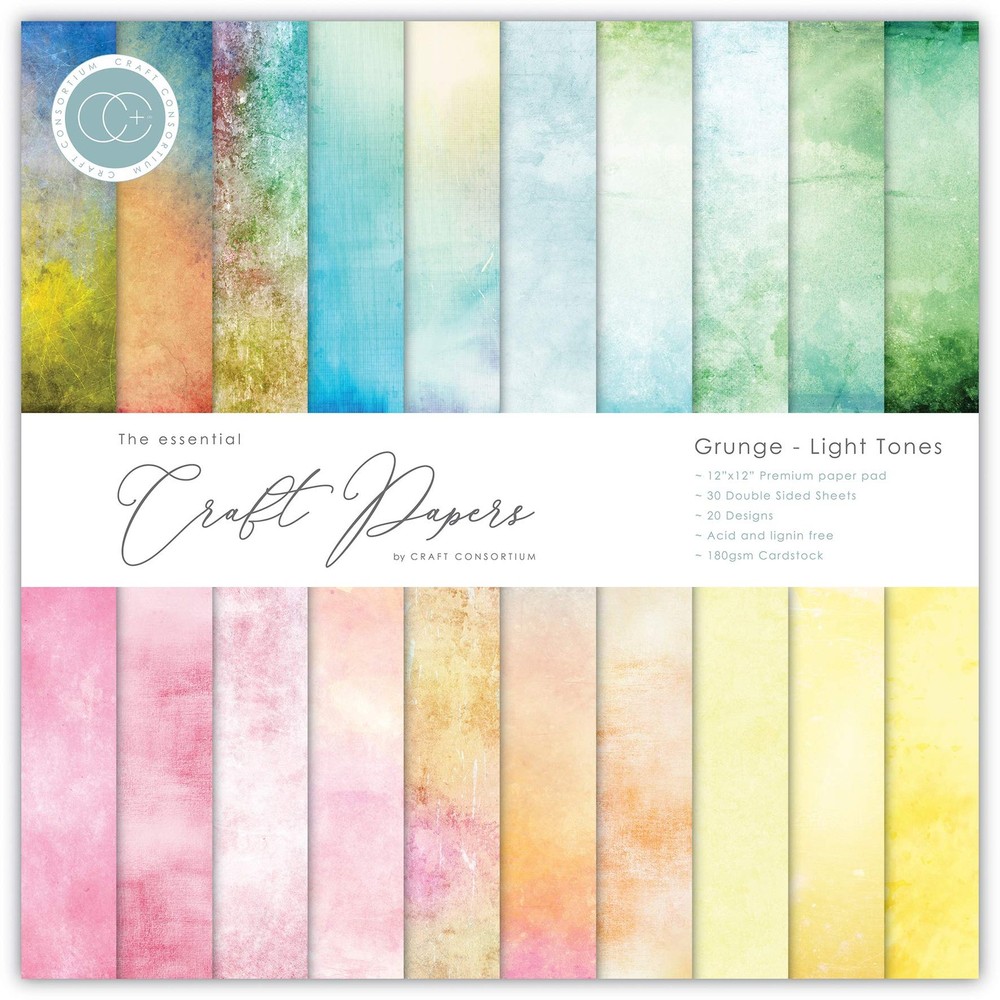 Double-Sided Paper Pad 12"X12" 30/Pkg-Grunge-Light Tones, 20 Designs, Multi
