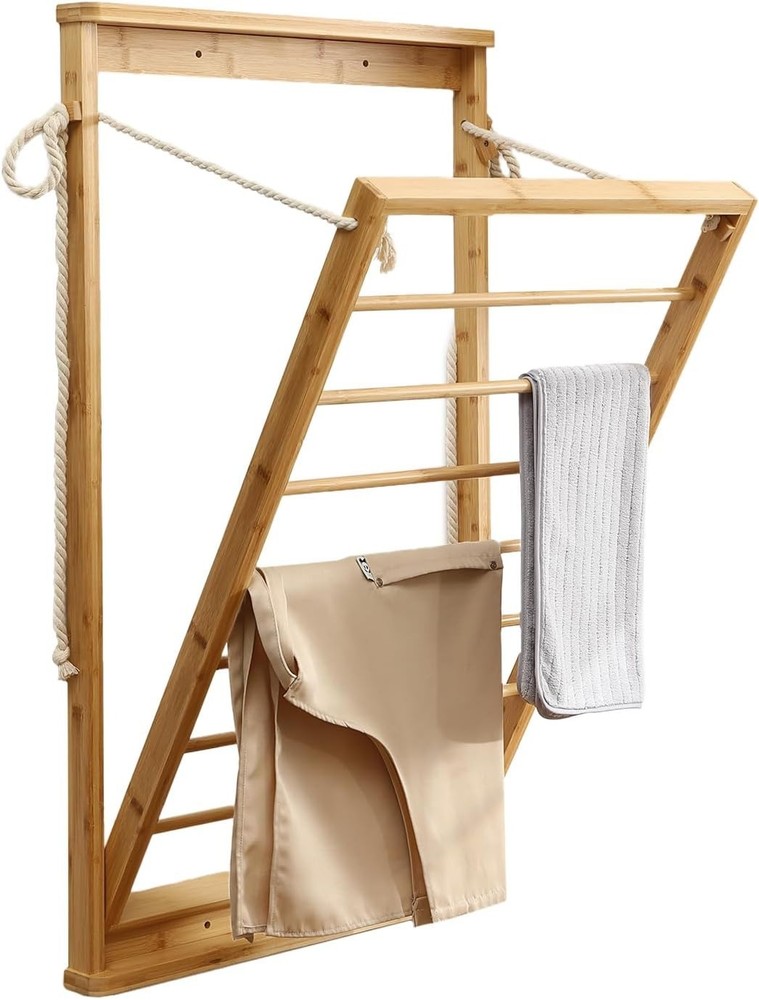 Wall Mounted Bamboo Clothes Drying Rack 23"x40" Foldable Laundry Organizer