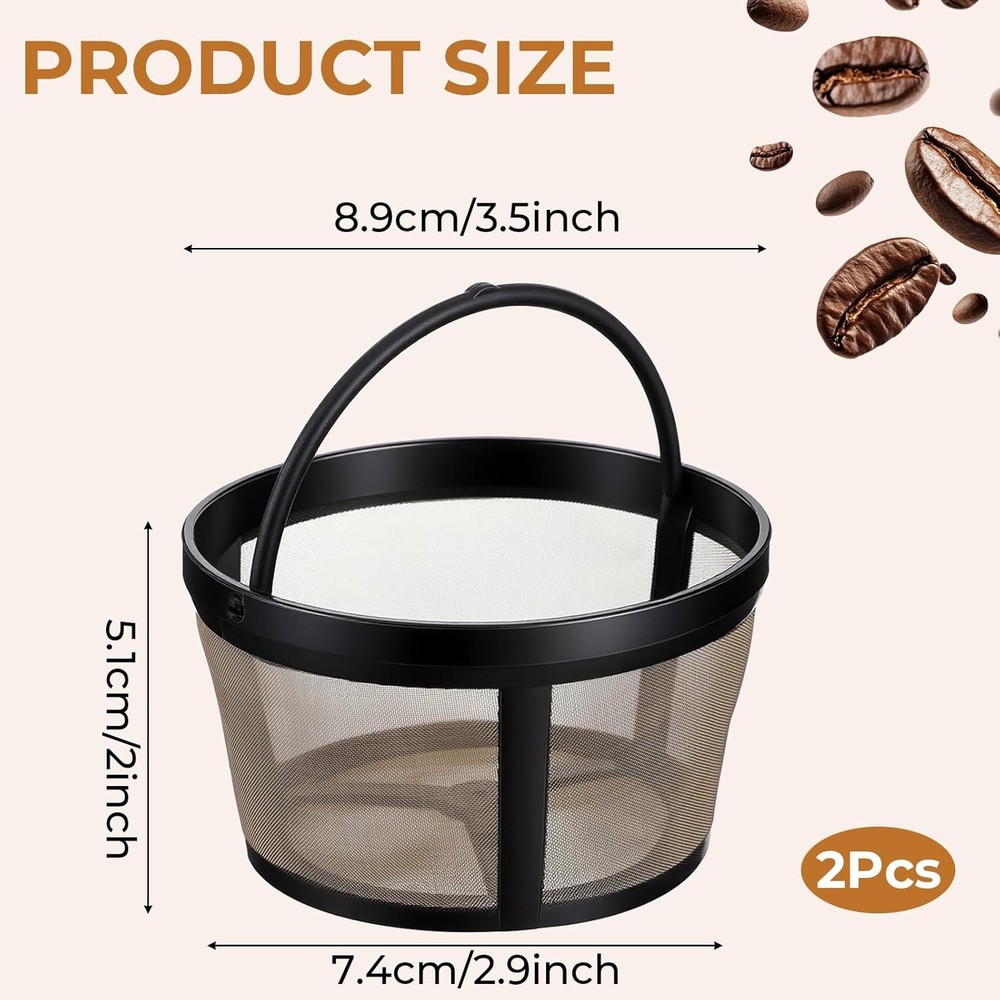 2pc Reusable Gold Mesh Coffee Filter Basket 4-5 Cup Permanent Replacement Handle