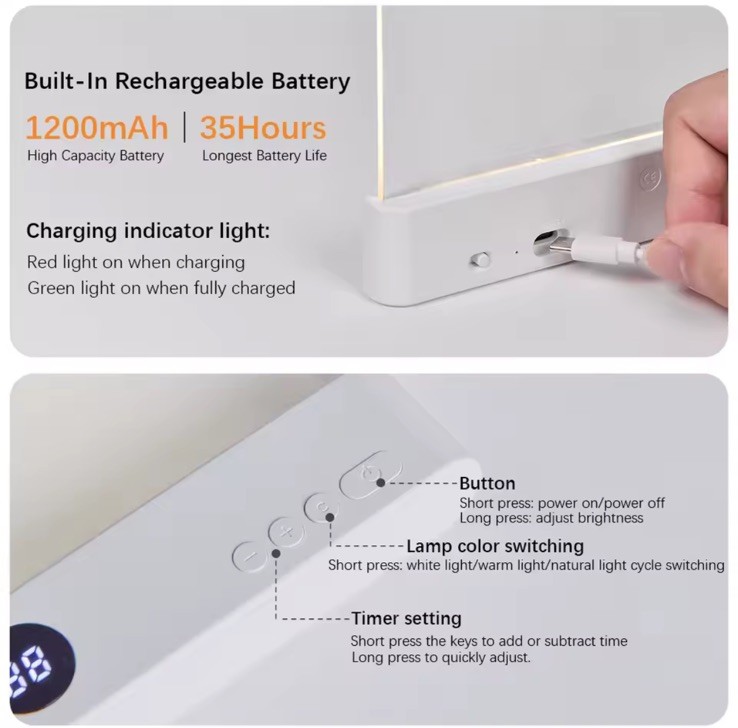 Book Light, Rechargeable Clear LED Flat Reading Light with 3 Colors & Timer