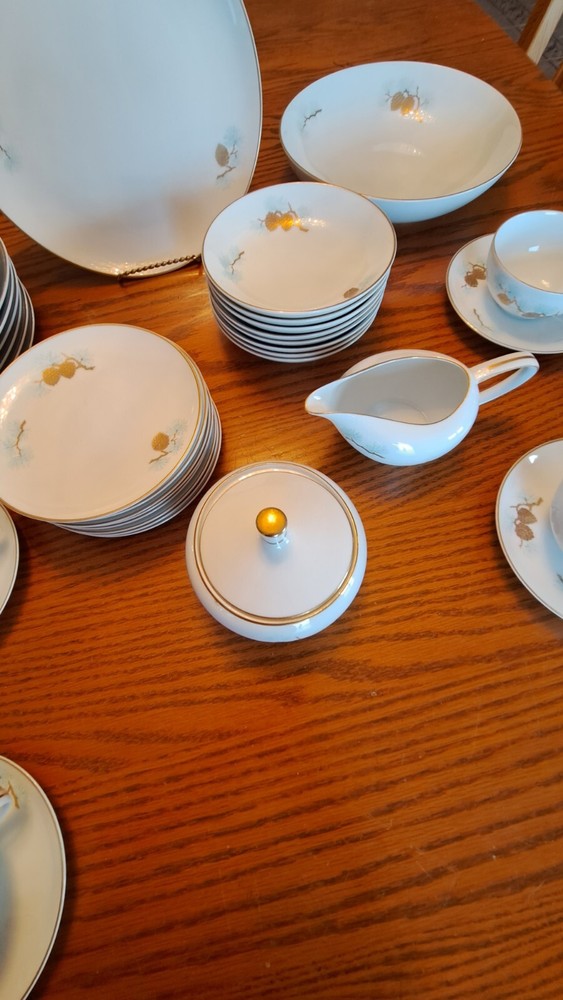 Fukagawa Arita Handpainted 41 Piece Grouping Dinnerware Pine Cone Pattern #904