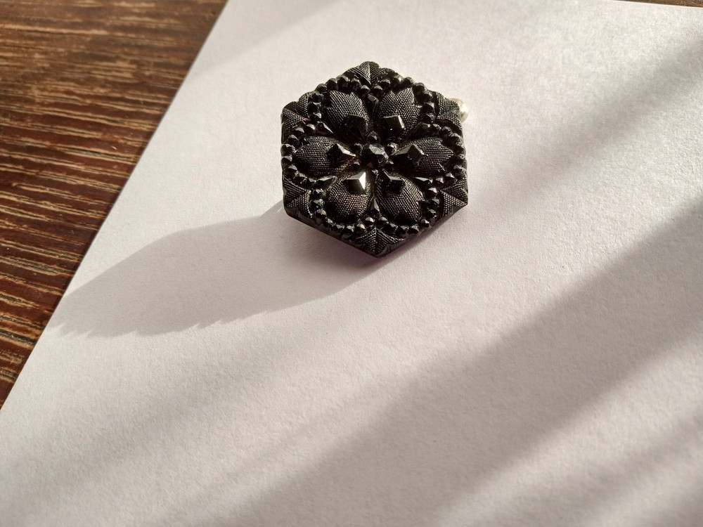 Antique Jet Hexagon Button #1265