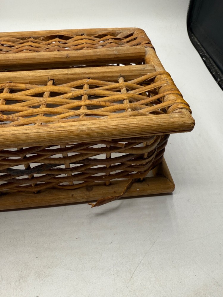Vintage Wicker Tissue Box Cover Woven Rectangular Made In Philippines