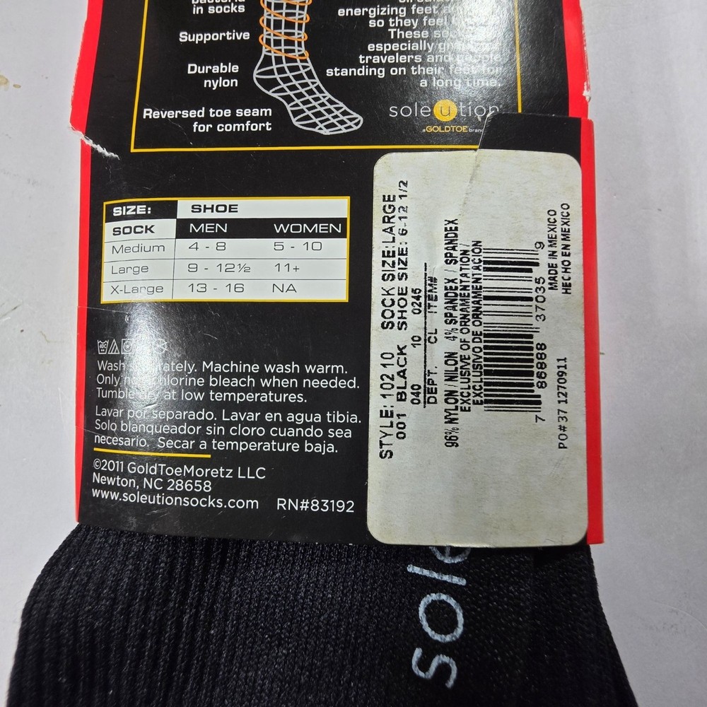 Compression Soleution Moderate Black Athletic Performance Socks 2 Pair Large