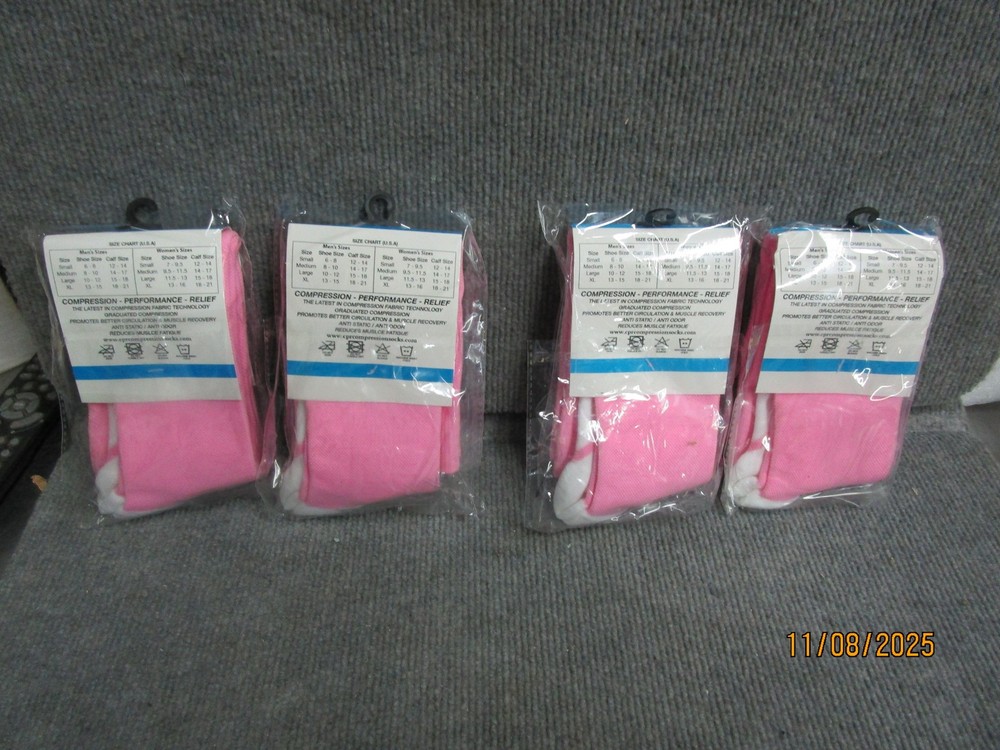 (4) Pair CPR Compression Socks Pink Size Small