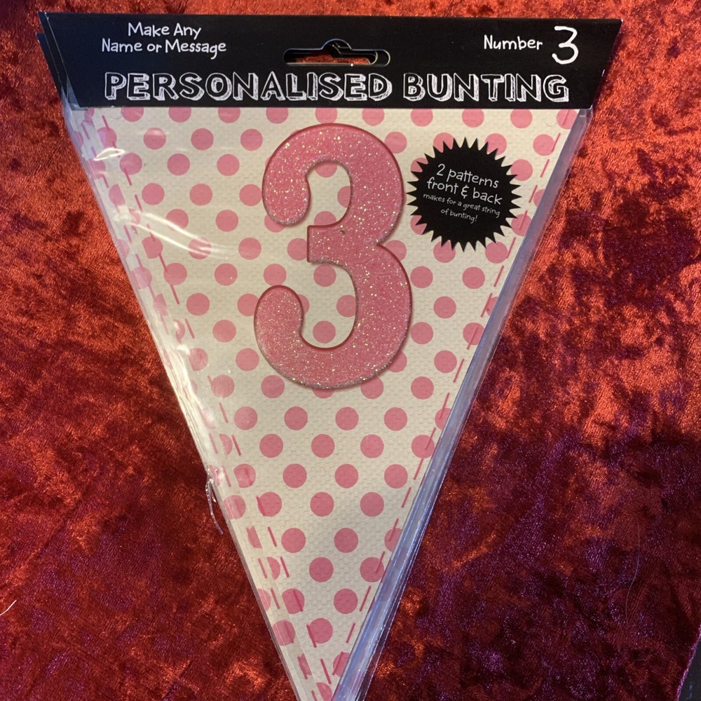 Make Any Message Or Name Personalised Bunting Pink  Number 3