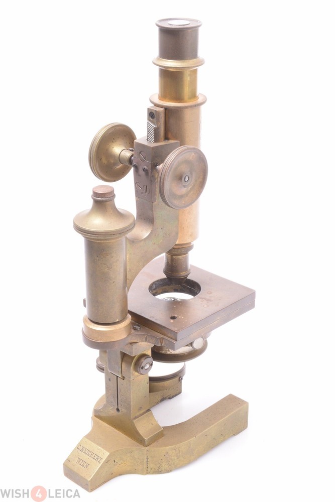 ✅ REICHERT ANTIQUE BRASS MICROSCOPE COMPOUND C.1900 W/ CASE