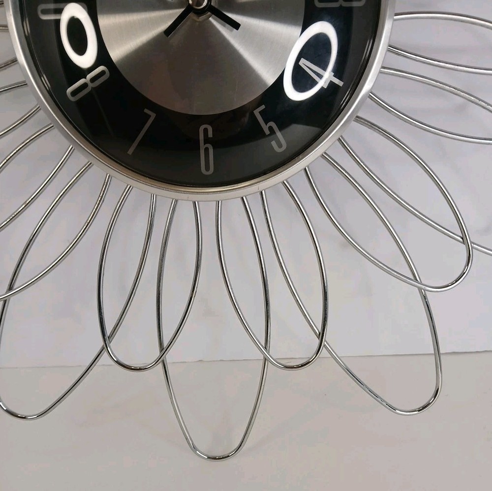 Mid Century Modern Starburst Silver and Black Wall Clock