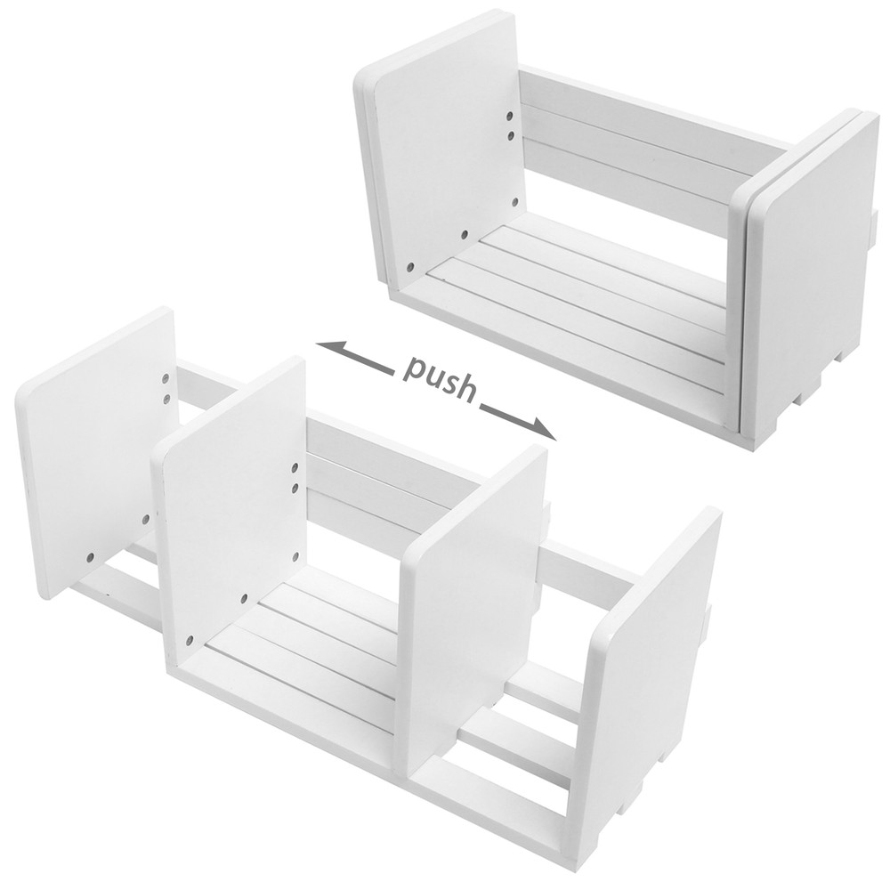 Expandable Wood Desktop Bookshelf / Adjustable Storage Organizer Rack, White