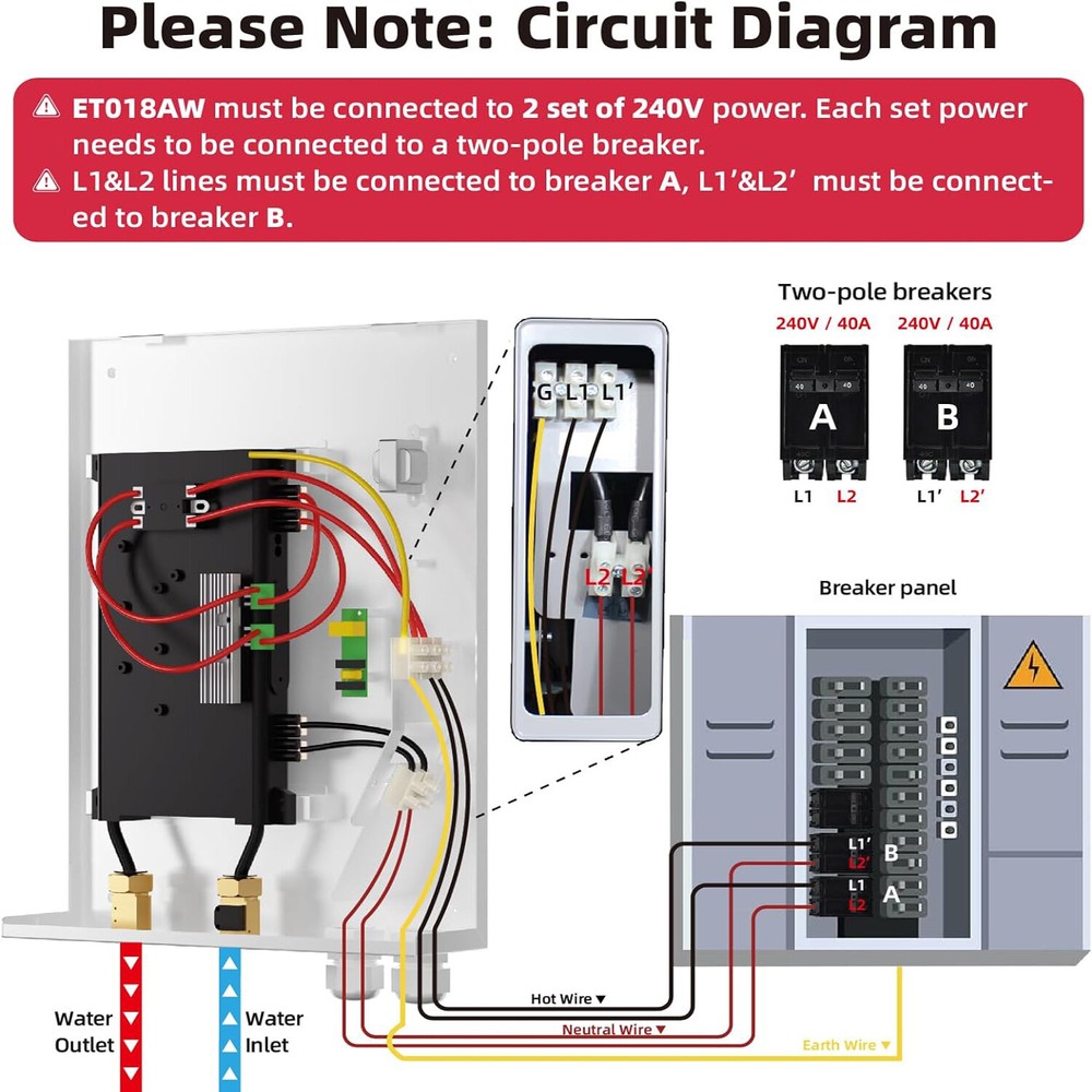 18KW Tankless Water Heater On-Demand Hot Water Heater Electric Instant 240V*2