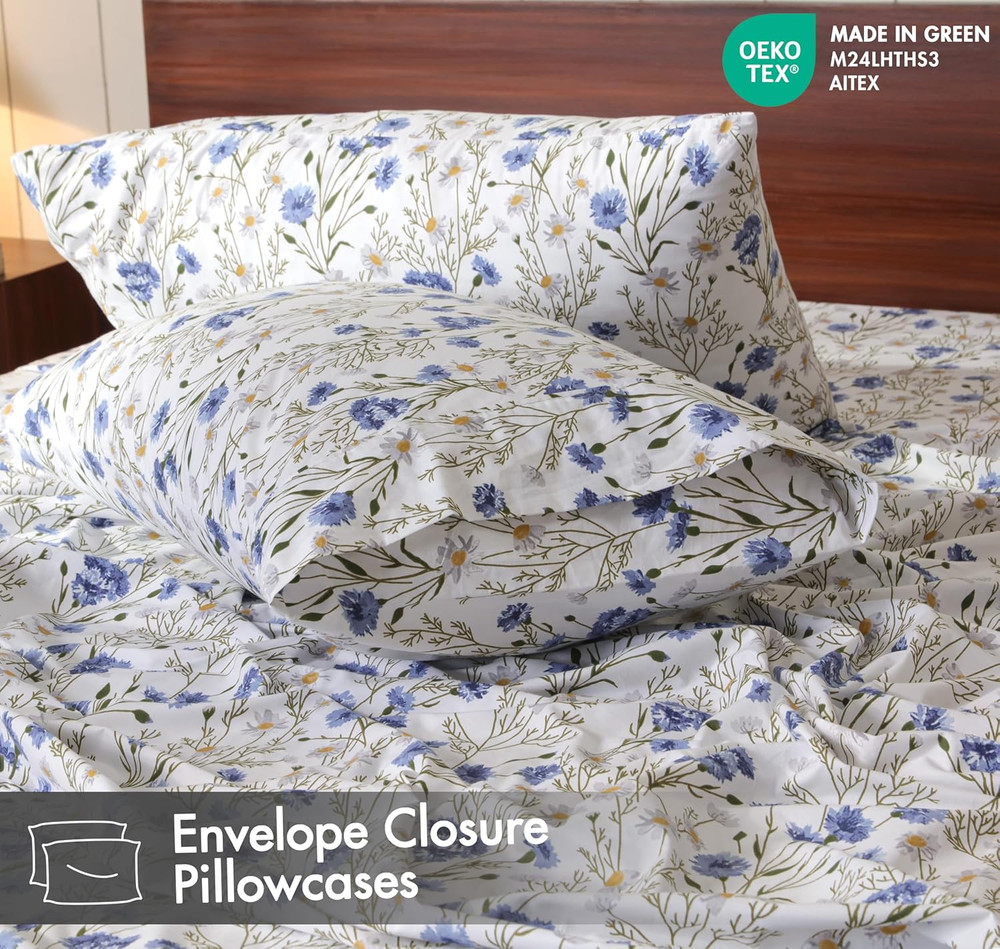 100% Cotton Sheets – Full Size Percale Bedding, Cooling & Breathable Floral Desi