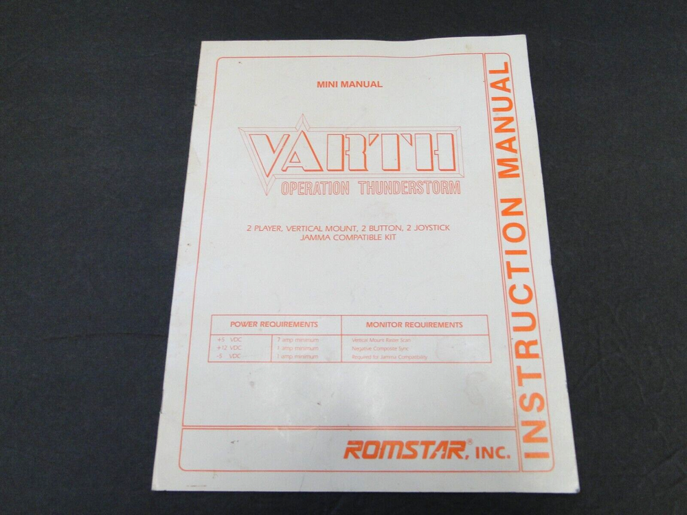 Vintage Romstar - Varth: Operation Thunderstorm Arcade Mini Instruction Manual