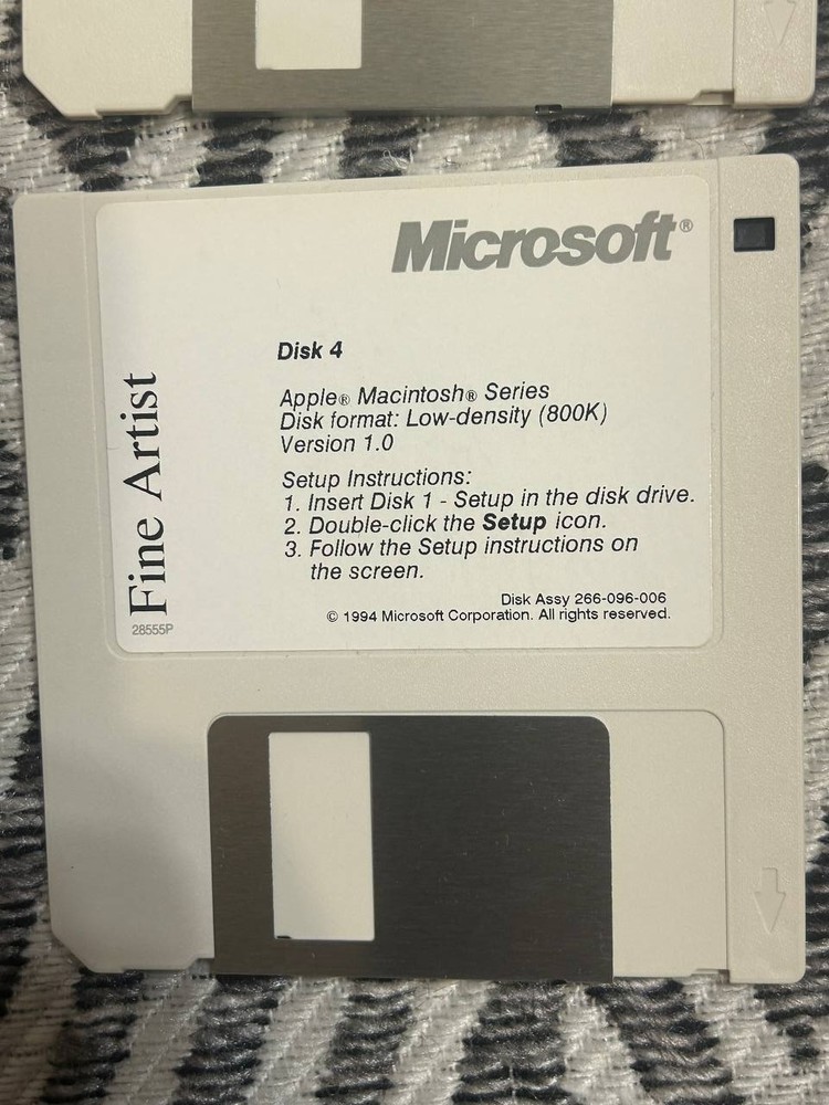 Microsoft Fine Artist Macintosh Software Boxed Promo Sample Missing Disk 1