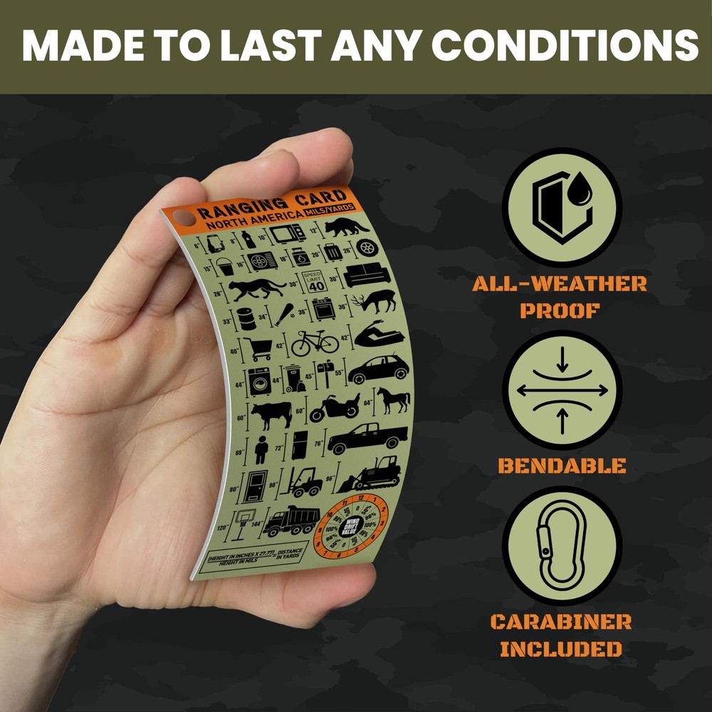 Range Card for Shooting in Mils with Clip- Ranging Long Green