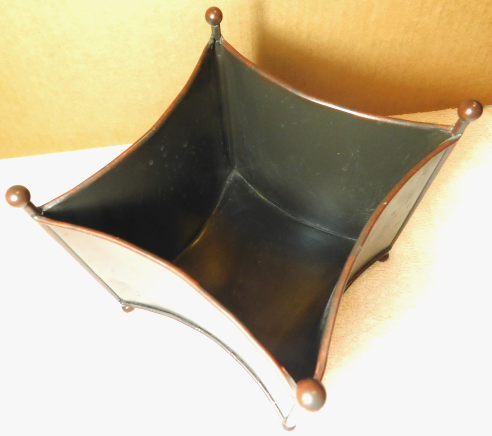 Telefloral Gift~Square Metal Footed Brown Solid Planter Vase