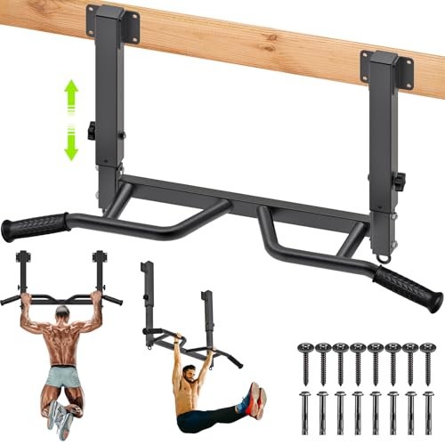 SELEWARE Adjustable Joist-Mounted Pull Up Bar - Multifunctional Chin Up Bar with