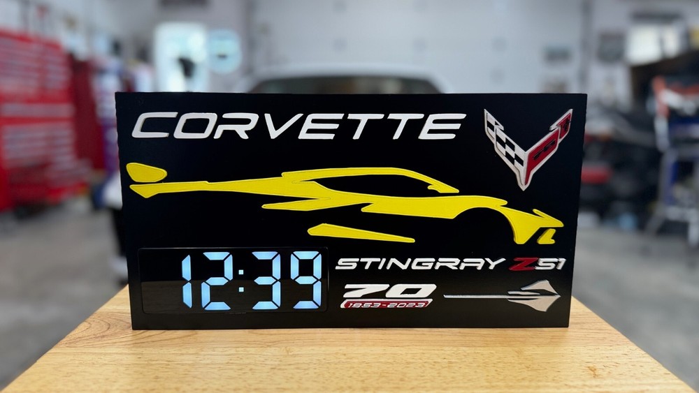 Customized Corvette C8 Clock: Laser-Cut, 3D For Garage, Man Cave, or Office