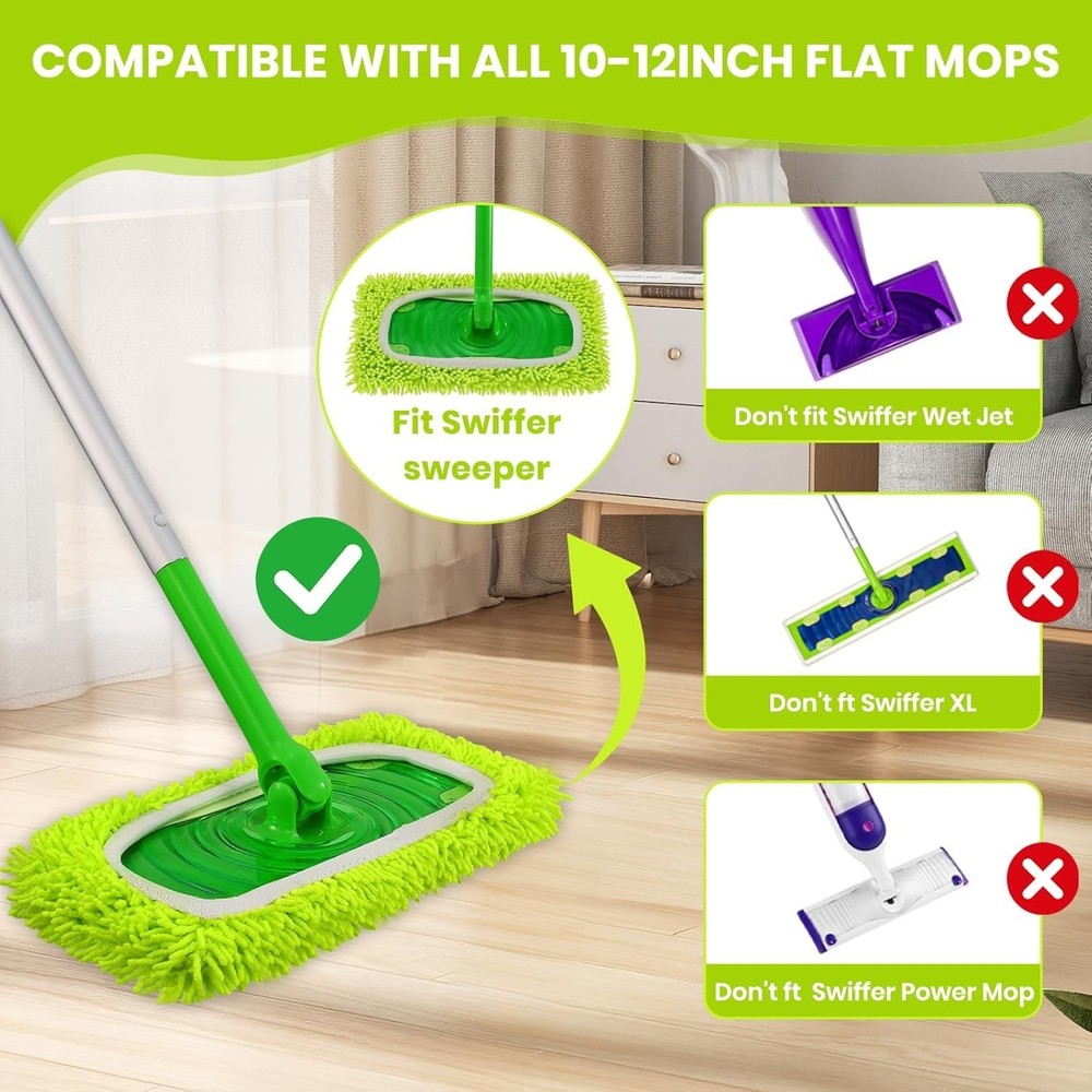 8 Pack Chenille Mop Pads, Reusable Microfiber Mop Refills for 10''–12'' Flat Mop