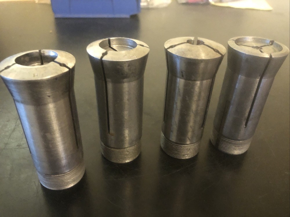 4 Hardinge "Emergency" Collets E2, E, E2, E1 used condition internal threads
