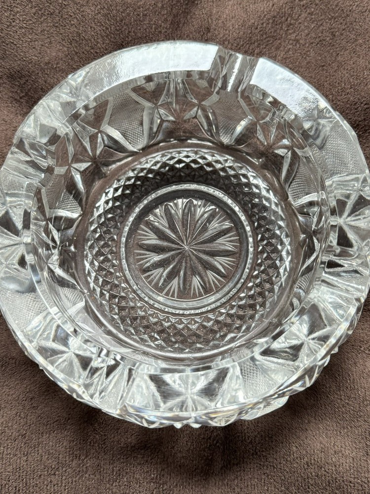 vintage crystal ashtray heavy 6”