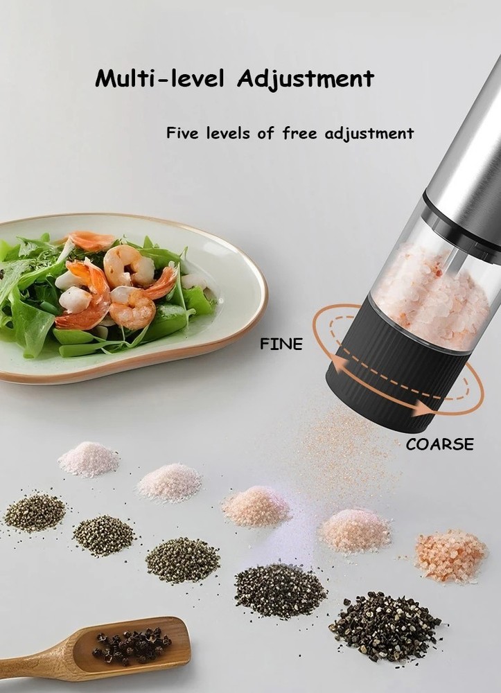 Electric Salt Pepper Grinder Rechargeable Adjustable Coarseness Mill Set