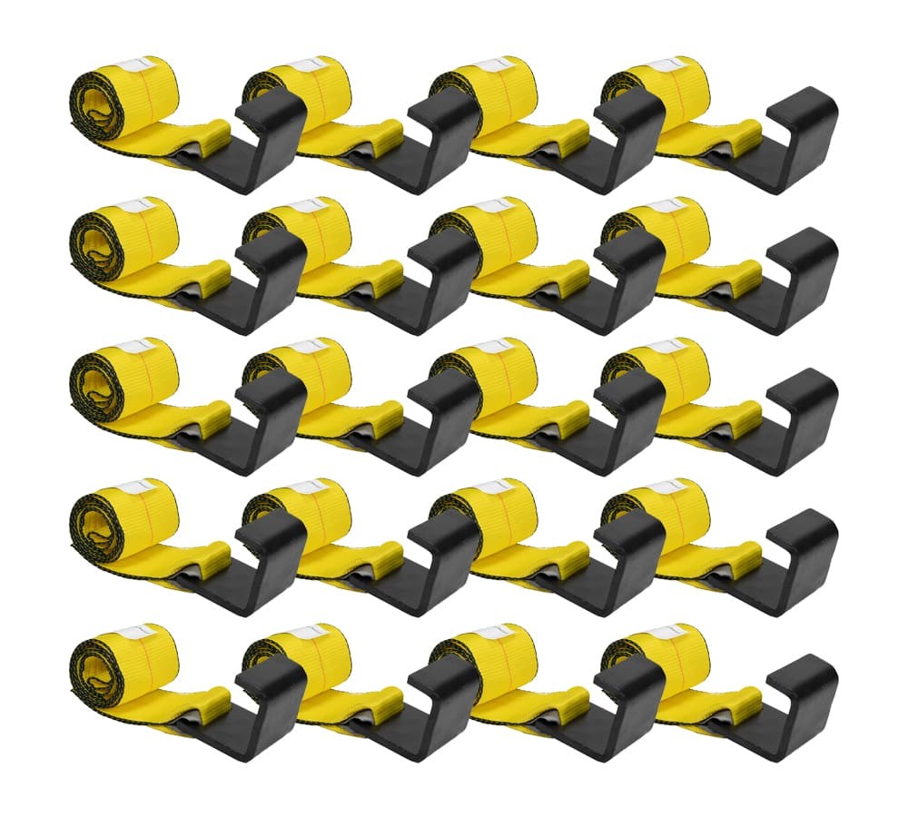 (20 Pack) 4" x 5' Roll Off Container Yellow Winch Strap w/ Large Flat Hook fo...