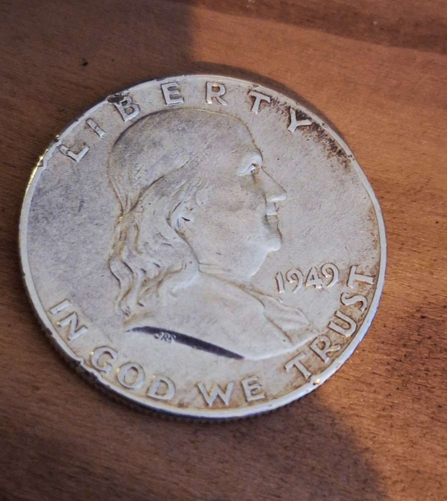 1949 Ben Franklin Silver Half Dollar , No Mint Mark, As Seen