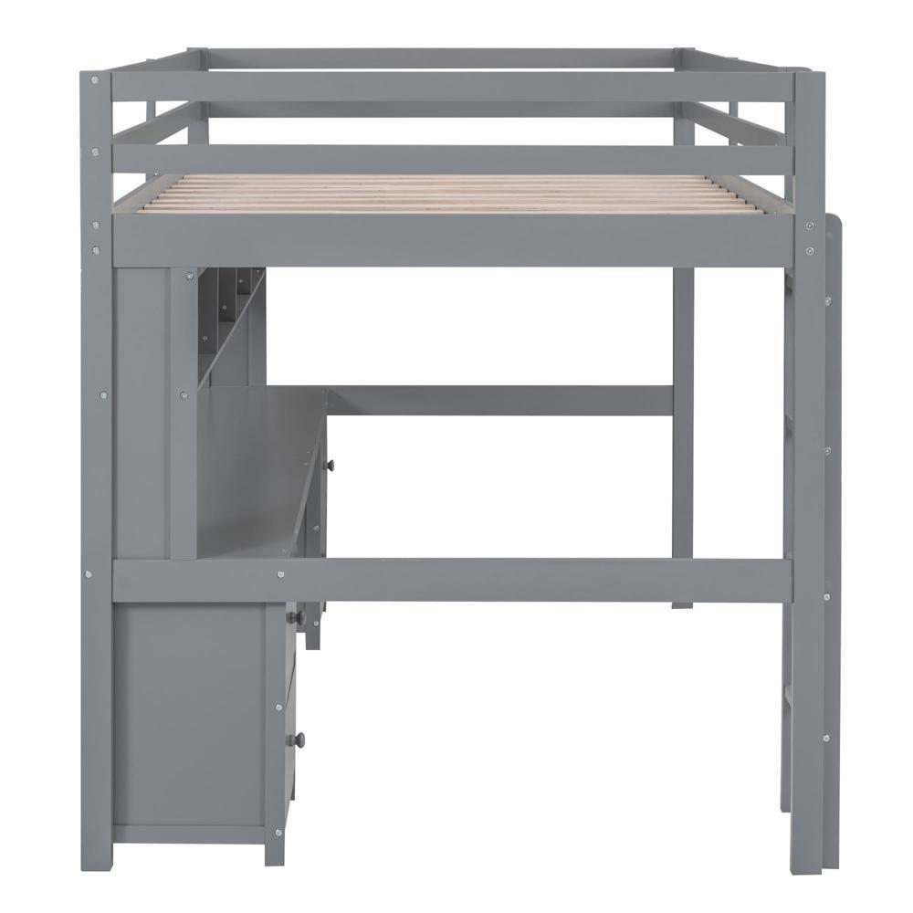 New Practical Modern Full Size Loft Bed with Desk Cabinets Bedside Tray Charging