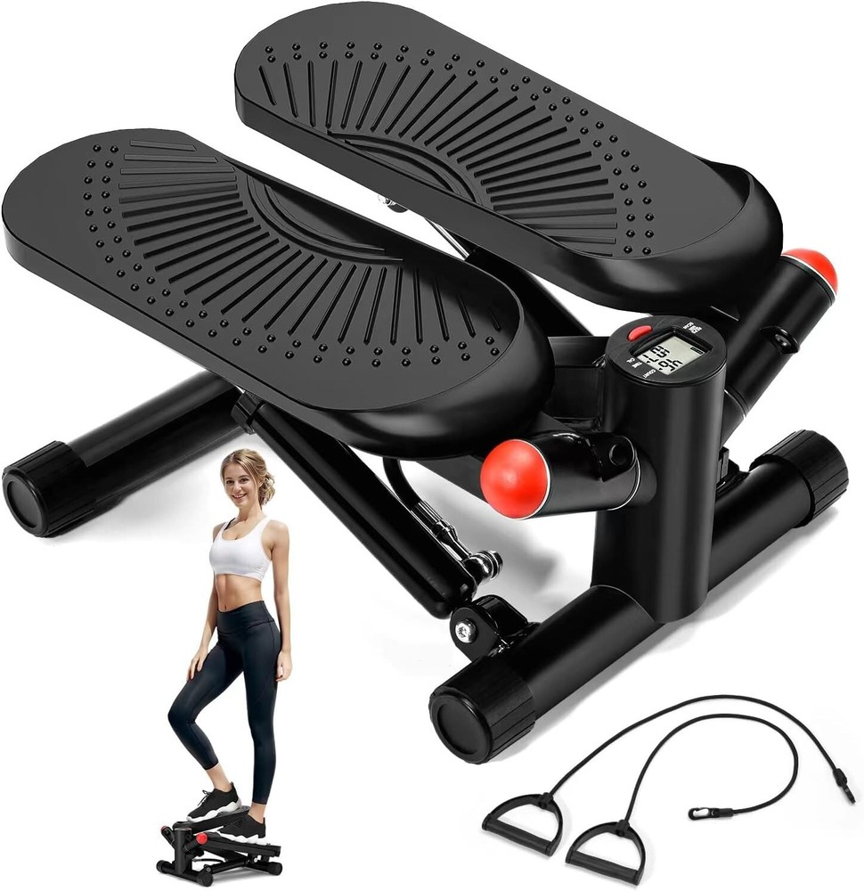 Steppers for Exercise at Home, Mini Stepper with Resistance Bands (Red)