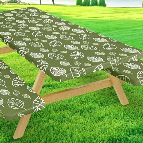 Picnic Table Cover with Bench 72" x 30" (Rectangular) Sage Green & White
