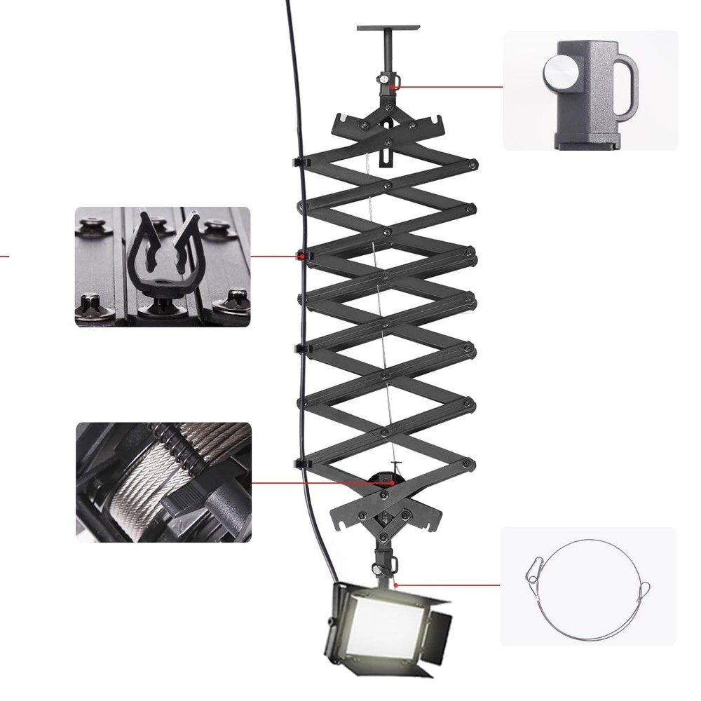 Drop Pantograph for Studio Ceiling Rail System 2M Arm Wall Mounted Hinged 2Pk