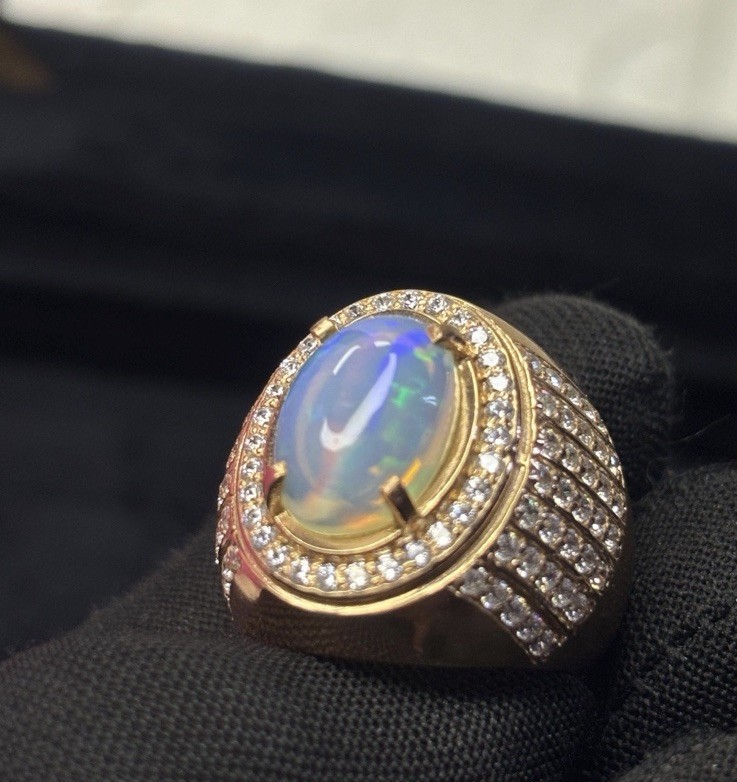 Certified Natural Ethiopian Opal Ring 14k Solid Gold Opal Engagement Ring