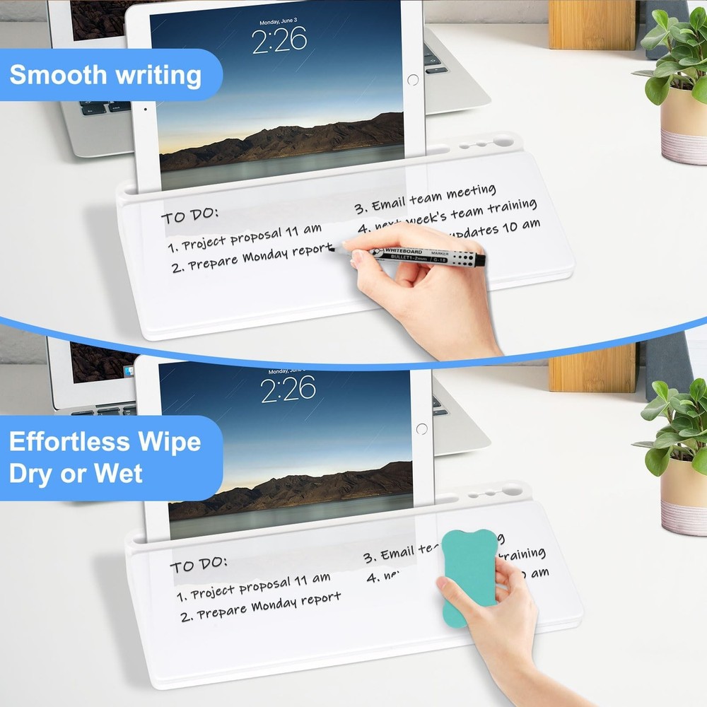 Desktop Glass Whiteboard with Storage, Desk White Board with Computer Keyboar...