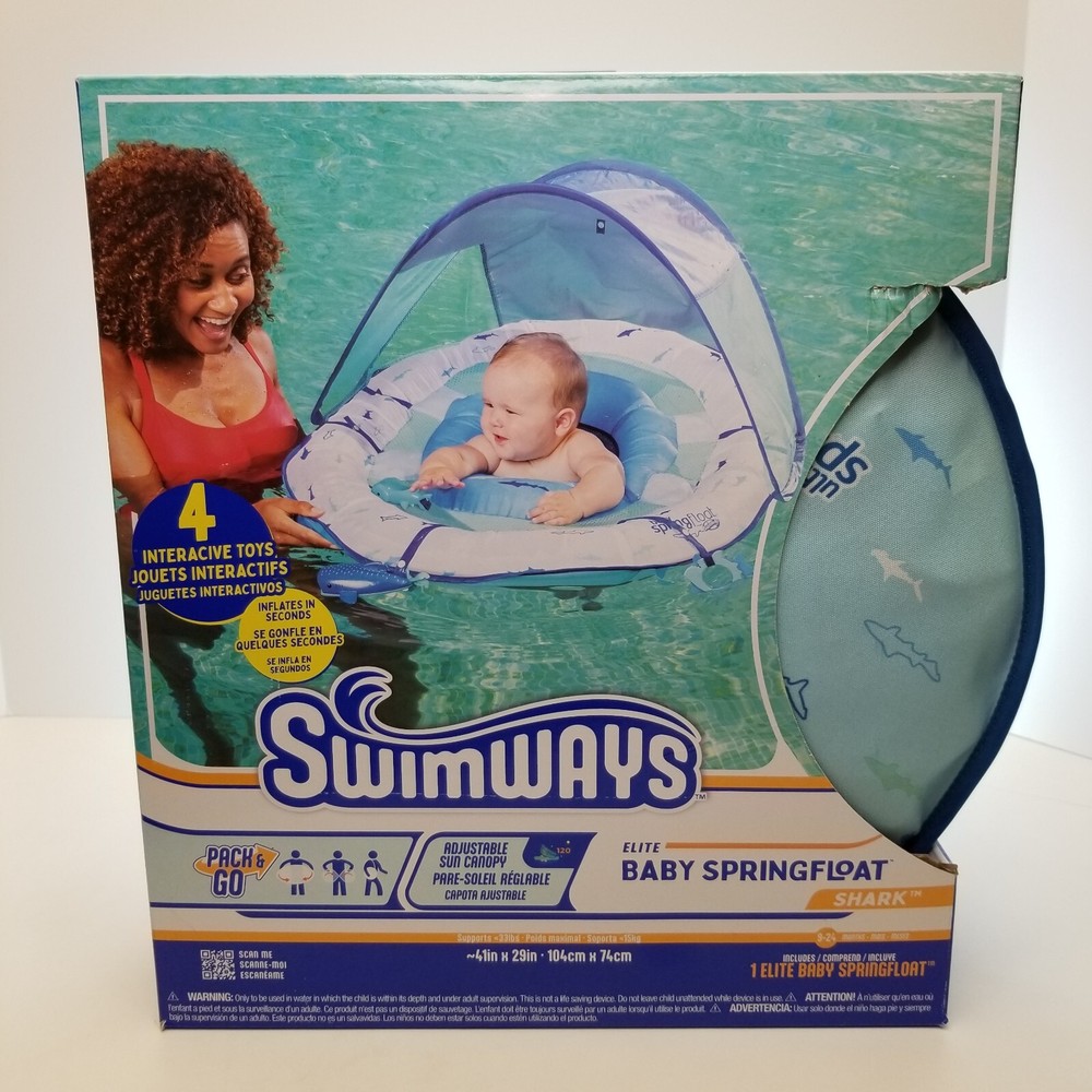 Swimways Elite Baby  Spring Float w/ Canopy Packable Pool 9-24 Months Float New.